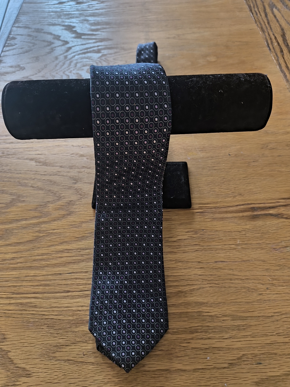 English Laundry Blue Silk Tie with Burgundy Ring Pattern